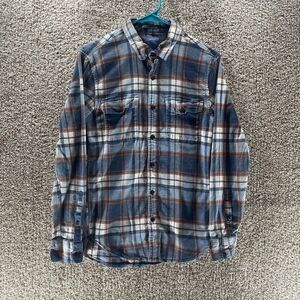 Lucky Brand Shirt Adult Small Long Sleeve Button Up Flannel Blue White Plaid